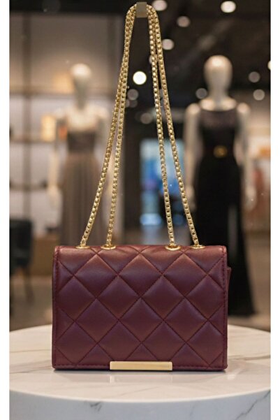 addy Bordo Kapitone Desenli Gold Zincir Askılı Omuz Ve El Çantası