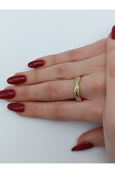 LAgül Aksesuar Xuping 14K Altın Kaplama Kararmaz Zirkon Taşlı Şık Gold Yüzük