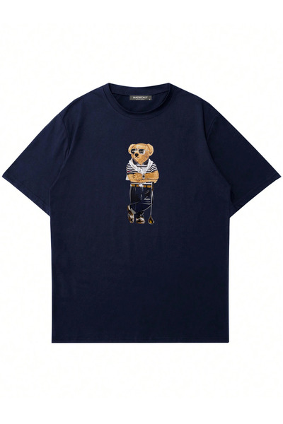 Mad&Calf Unisex Teddy Golfer Printed Crew Neck Oversize Tshirt
