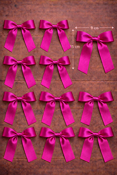 edalle 25 Adet Fuşya Hazır Saten Büyük Fiyonk Hazır Hazırlanmış Süsleme Kurde...