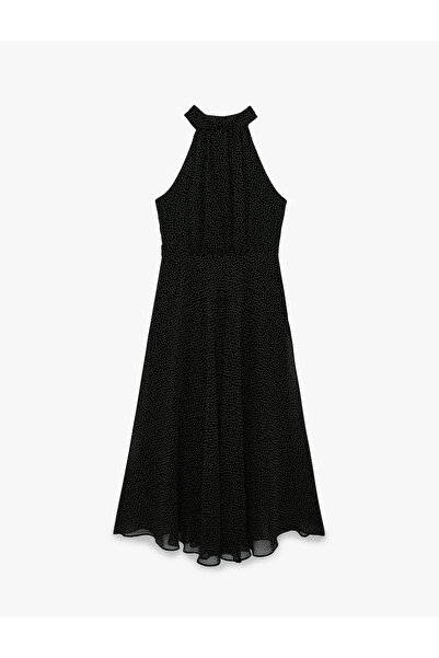 Koton Midi Boy Puantiyeli Halter Yaka Şifon Elbise