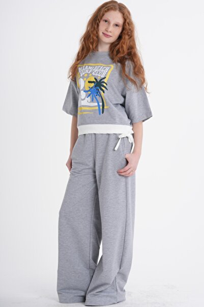 HayKids Κοριτσίστικο σετ φόρμας σε γκρι χρώμα με στάμπα, με μισό μανίκι και μ...