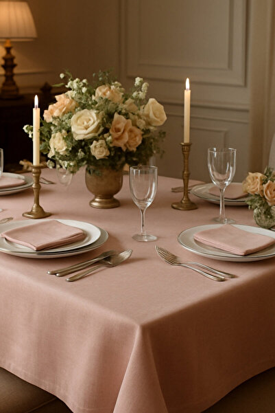 Bimotif بودرا - مفرش طاولة من الحرير العثماني بلون السلمون بدون نقش 95x95 سم