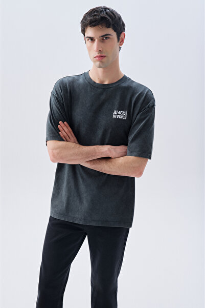 Mudo BASKILI OVERSIZE BİSİKLET YAKA T-SHIRT