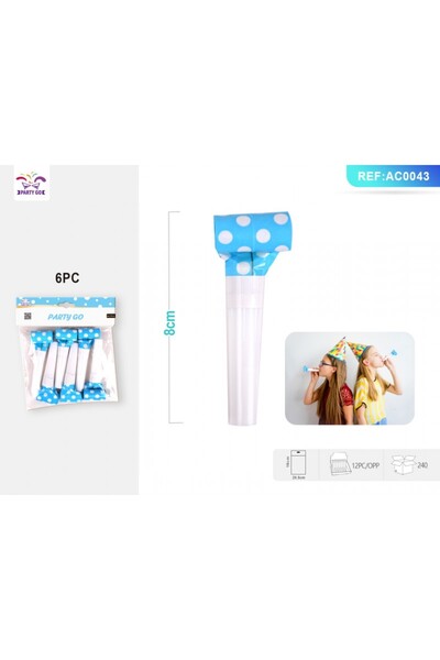 MC Micostore PartyGo party trumpet, 23cm, white polka dots, blue, AC0043, set...