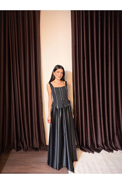 LOISY Women's Corset Detailed Satin Long Dress