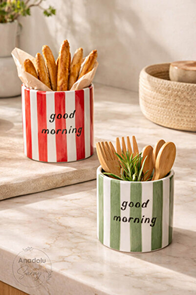 Anadolu Saray 2’li Good Morning Çizgili Seramik Kase ve Sunumluk Seti Modern ...