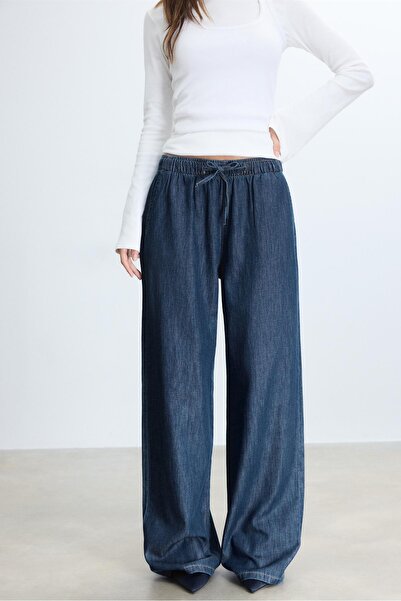 Stradivarius Flowy denim trousers with drawstring