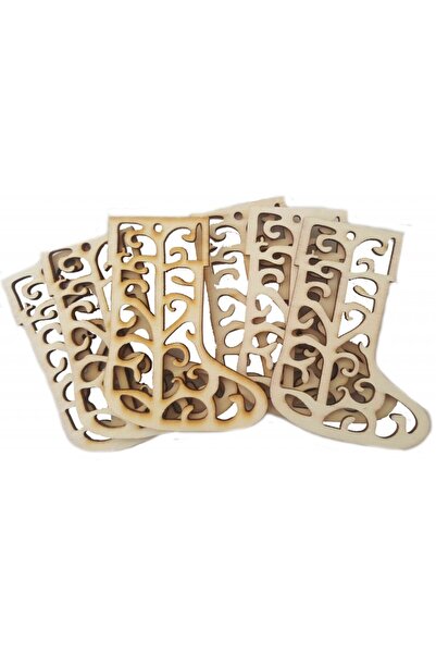 Colorarte Accesorii creatie - lemn decupat - ciorap Craciun cu model, set 6 b...