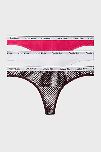 Calvin Klein Logolu Elastik Bel Bantlı Pamuklu Tanga 3 Lü Külot 000QD5209E320...