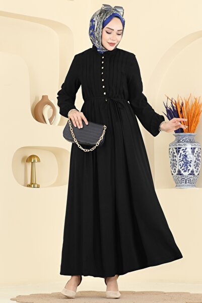 ModaMerve Gold Düğmeli Belmando Elbise 7152BG354-MS Siyah