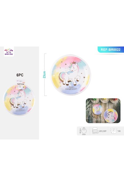 MC Micostore Farfurii aniversare PartyGo, 23cm, carton, imprimeu unicorn, BR0...
