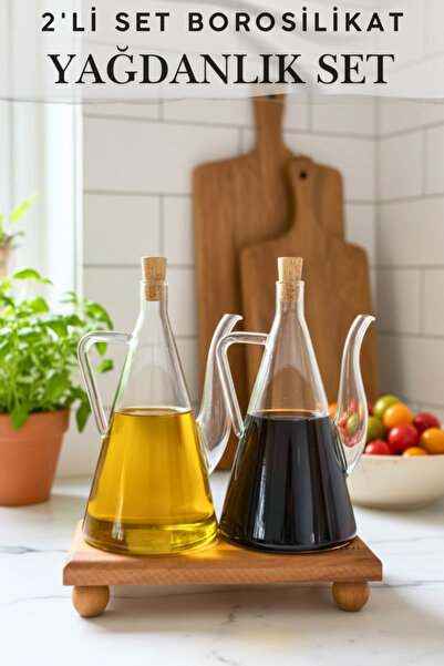 Penthouse 2-Pack 500ml Transparent Glass Oil Dispenser with Cork Lid + Elevat...