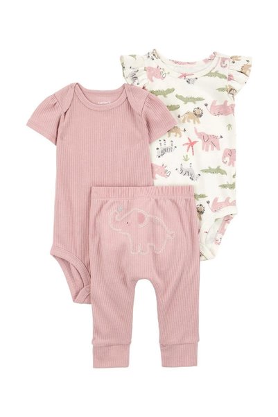 Carter's Baby Girl 3-9 Months Figured Top and Bottom Three-Piece Set Powder