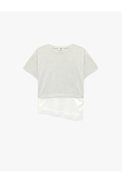 Koton Tricou cu mânecă scurtă, cu decolteu rotund, cu detaliu din dantelă și ...