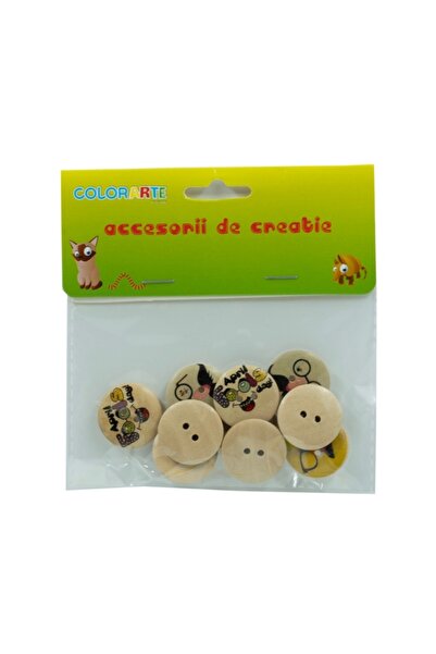 Colorarte Accesorii creatie - lemn - nasturi, 25mm, natur cu modele mustata -...