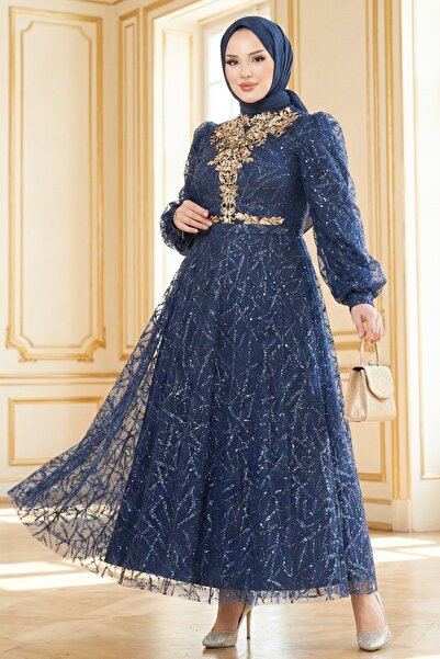 ModaMerve Pul Detaylı Tül Abiye 5738EDF311-MS Laci