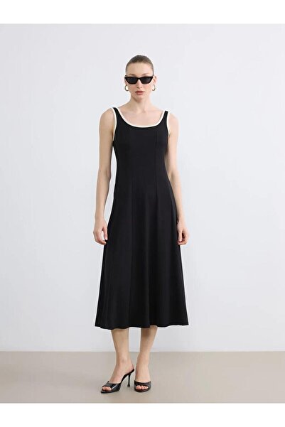 LC Waikiki Black U-Neck Strappy Peplum Dress (S6)