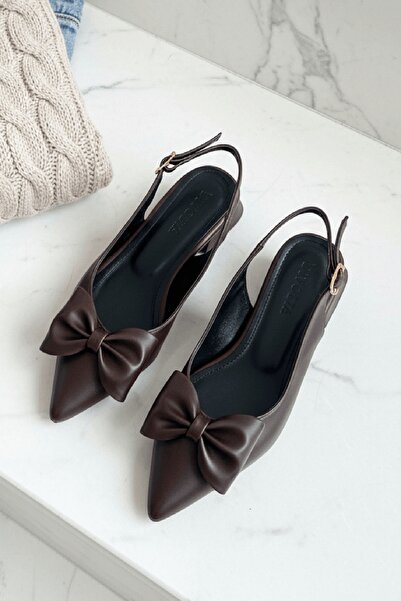 DİVOLYA İlef Bow-Tie Brown (3 cm Heeled) Pointed Toe Heeled Shoes
