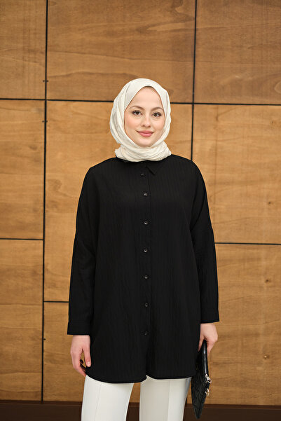 LOCCO Women's Self-Patterned Mila Shirt Black