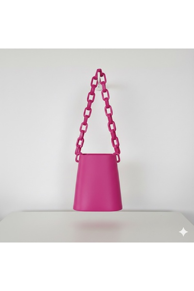 Mottopi Chain Vertical Bag, Hand and Shoulder Bag, 3D Print Bag-Pink