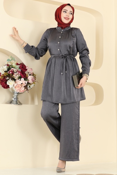 ModaMerve Bağcıklı Parlak Bürümcük Takım 0352ERK1158-MS Antrasit