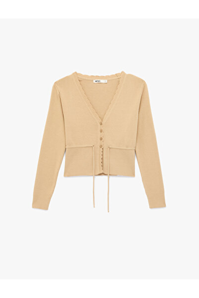 Koton Belden Bağlama Detaylı Uzun Kollu Düğmeli V Yaka Triko Hırka