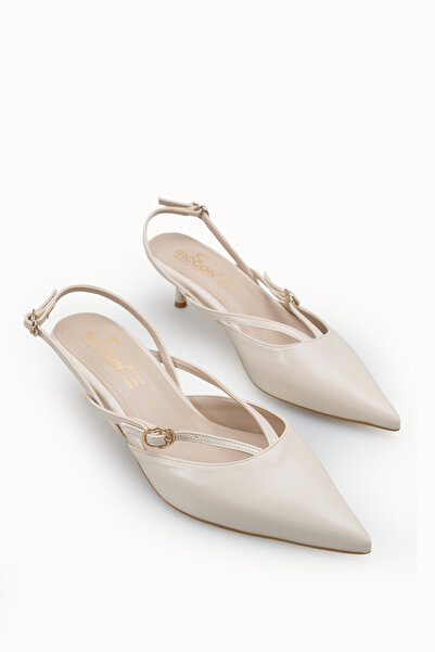 Riccon Pantofi de damă cu toc subțire și spate deschis 00124397 Bej Rustic