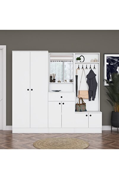 Rani Mobilya Rani EA152 Modern Çekmeceli Aynalı Raflı Askılı Portmanto Ayakka...