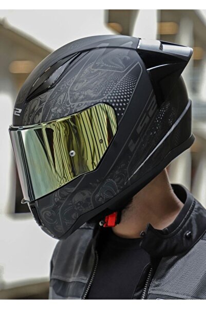 LS2 Rapıd 2 Race Crypt Mat Siyah Kask (Gold vizörlü)