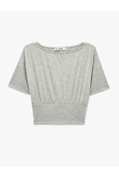 Koton Short Sleeve Viscose Blend Boat Neck Crop T-Shirt