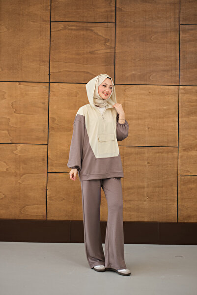 LOCCO Women's Half-Zip Single-Pocket Trouser Suit Cream