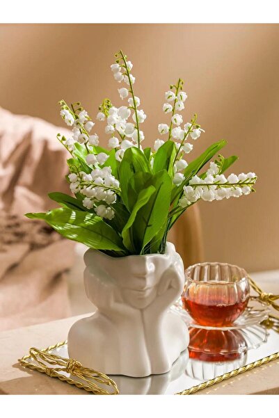 LC Waikiki Λευκό κεραμικό βάζο με στάμπα προσώπου 13 εκ. (S6)