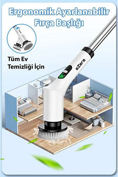 EZERE SpinPro 9-in-1 Teleskopik Şarjlı Dijital Temizlik Fırçası 30W