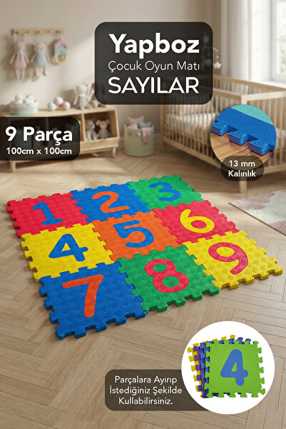Meleni Baby 9 Parça Rakamlı Yer Matı - Büyük Boy Sayılı Oyun Karosu Puzzle Ya...