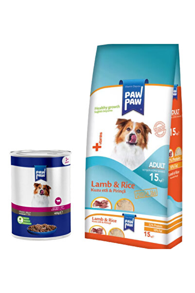 PawPaw Paw Paw Kuzu Etli Ve Pirinçli Yetişkin Köpek Maması 15 Kg + Konserve