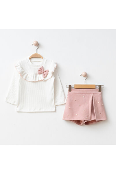 My Lusa baby wear Girl's Ruffled Bow Top and Pearl Detailed Skirt Combination