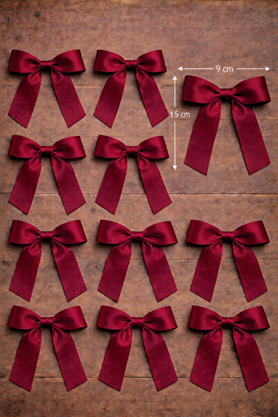 edalle 25 Adet Bordo Hazır Saten Büyük Fiyonk Hazır Hazırlanmış Süsleme Kurde...