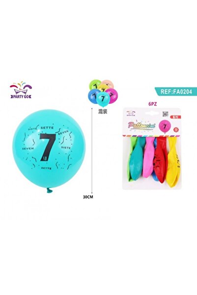 MC Micostore Baloane aniversare PartyGo cifra 7, 30cm, imprimate, diverse cul...