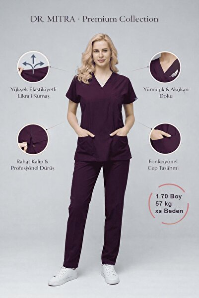 Dr. Mitra Plum Lycra Nurse Doctor Uniform Unisex Surgical Suit Scrubs Uniform