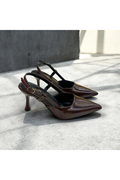 runa shoes Shiny Pointed Toe Stileto Open Back Classic Heeled Shoes