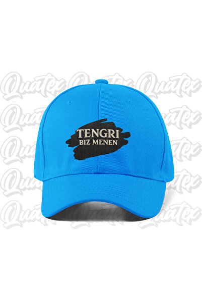 QUATEX Tengri Biz Menen Embroidered Turkish Hat - Blue Color 100% Cotton Gaba...