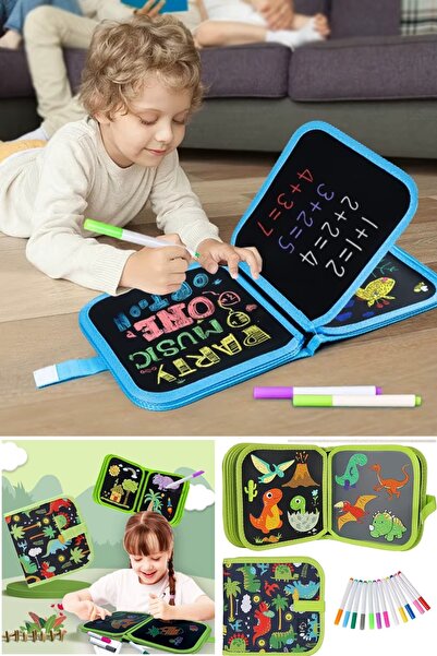 İndirimKap Çocuklar İçin Silinebilir Çizim Defteri 6 Adet Kalem Hediyeli - Be...