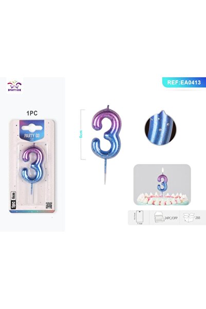 MC Micostore PartyGo birthday cake candles number 3, 6cm, purple / blue, EA0413