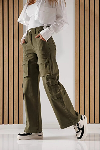 Zaira Women's Cargo Jeans Miki Khaki #A642 - L