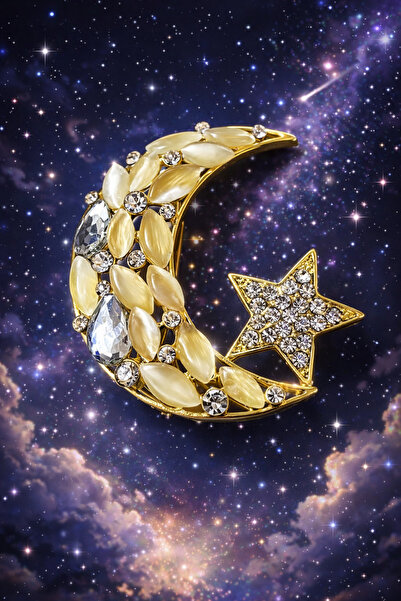 Neel butik • 🌌 Gece Işıltısı Ay & Yıldız Taşlı Broş