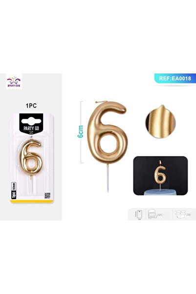 MC Micostore PartyGo birthday cake candles number 6, 9.5cm, gold, EA0018