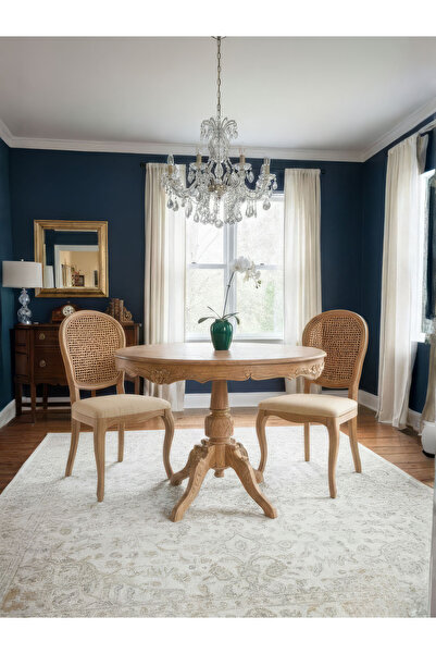 Gazzini Furniture Royal King İngiliz Still Yuvarlak Ahşap Oymalı Yemek Masası