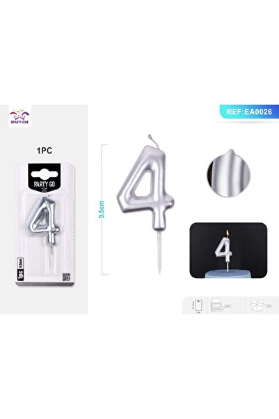 MC Micostore Birthday candles for partygo figure 4, 6cm, silver, ea0026
