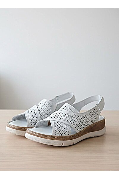 Ender Inner and Outer Genuine Leather Cross-Strapped Wedge Sole Women's Sandals